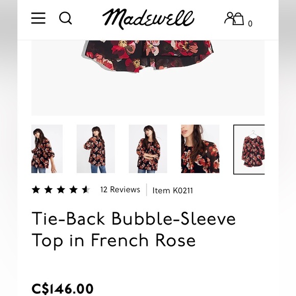 Madewell Tie-Back Bubble-Sleeve Top in French Rose. Size: Small - Picture 12 of 17